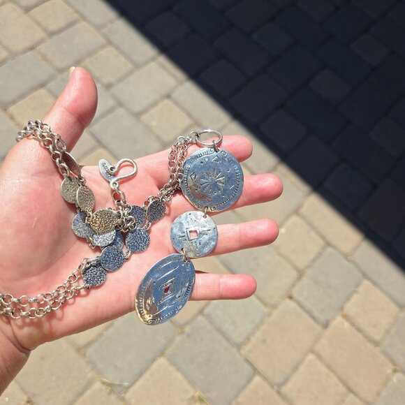 Chico's Hammered Silvertone Convertible Long/Short Western Style Necklace - Picture 5 of 6